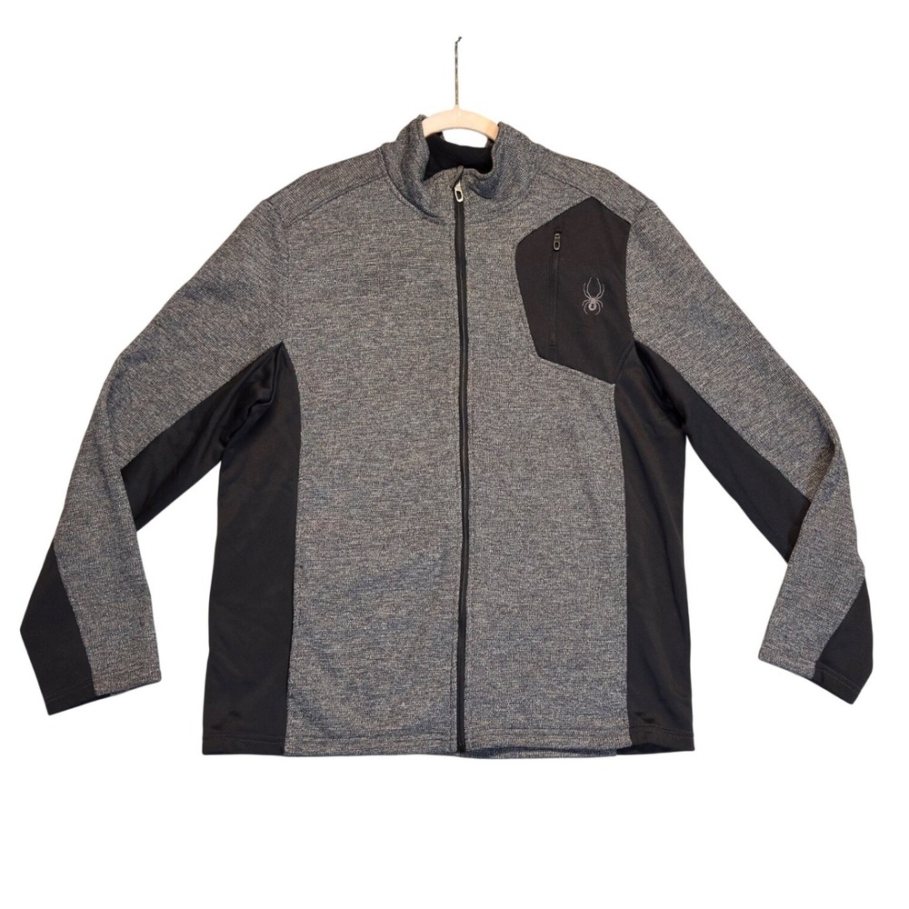 Spyder Raider Full Zip Waffle Knit Jacket Fleece Mens XL Heathered Gray Black